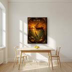Born from the Sea on a thick-edge canvas, above a dining table in a bright kitchen