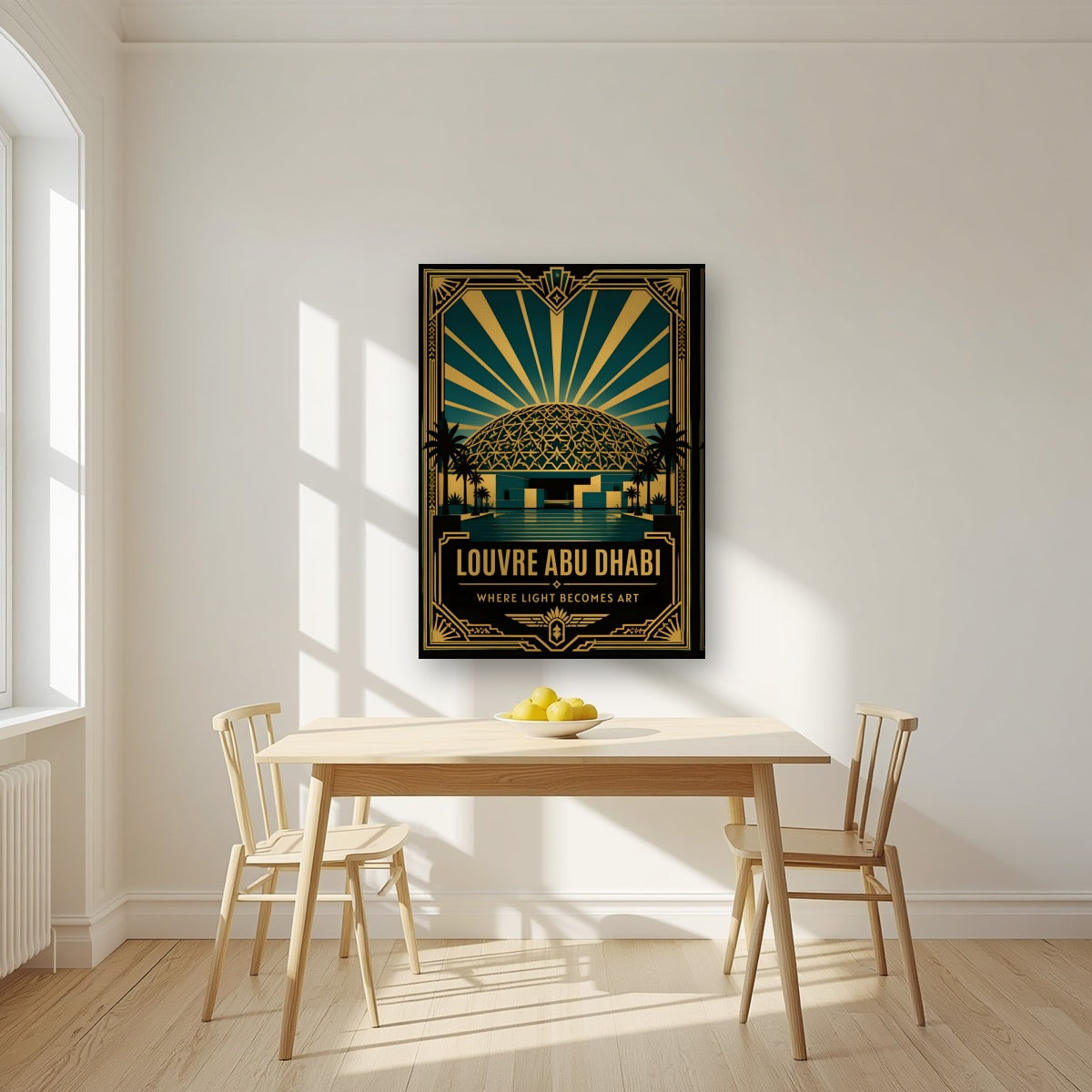 Dome of Light on a slim-edge canvas, above a dining table in a bright kitchen