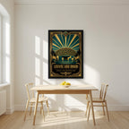 Dome of Light in a black frame, above a dining table in a bright kitchen