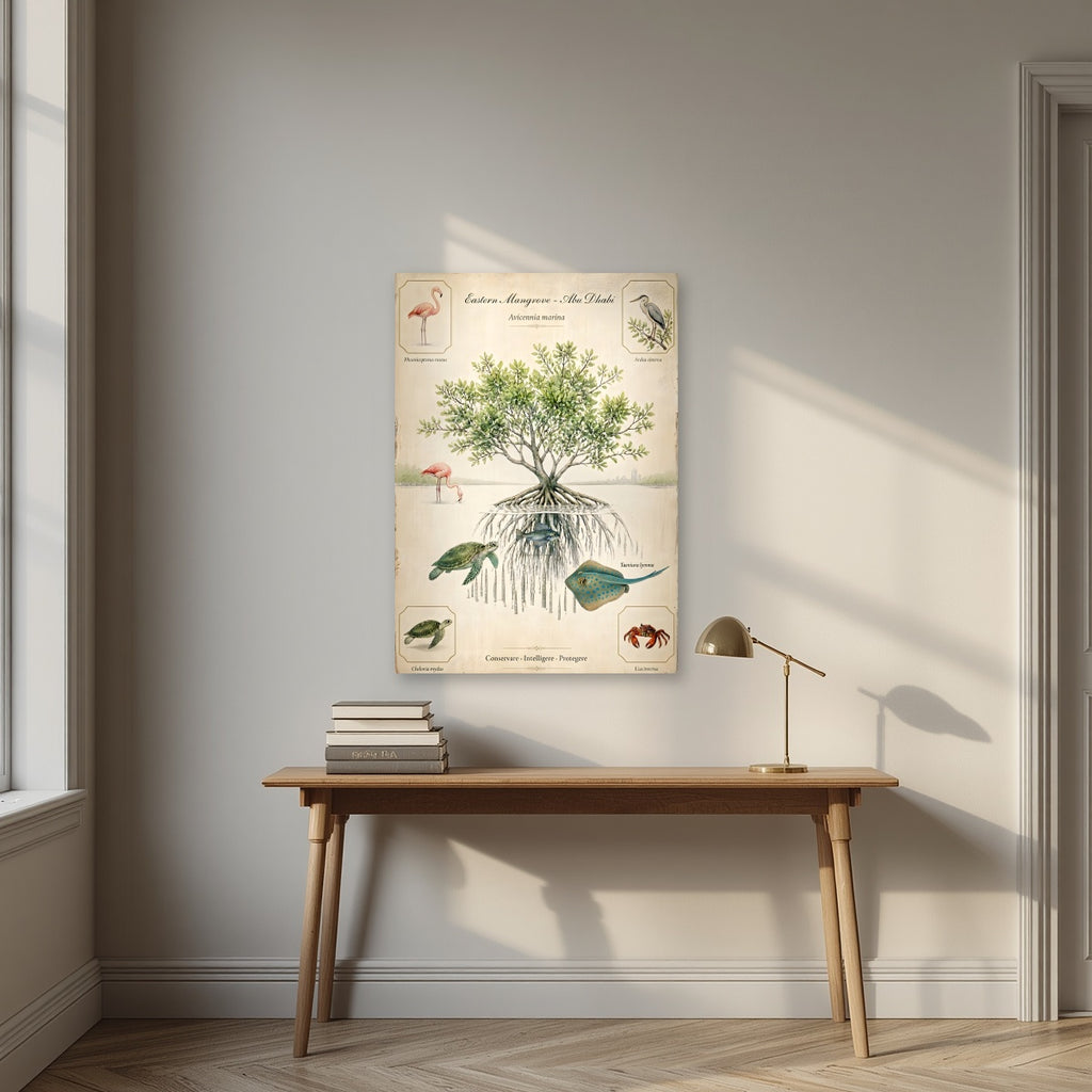 Eastern Mangrove as an unframed print, above an oak writing desk