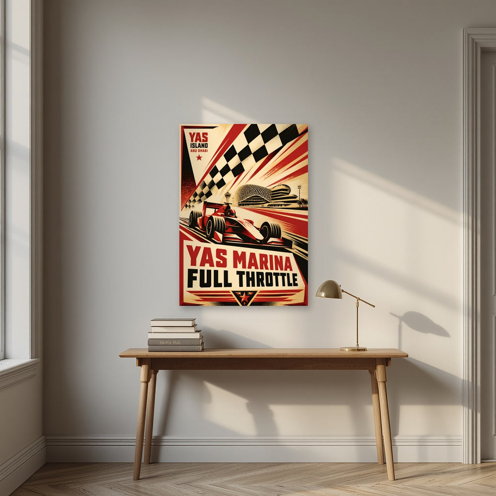 Full Throttle as an unframed print, above an oak writing desk