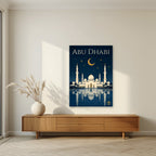 Midnight at the Grand Mosque as an unframed print, above a walnut sideboard in a living room