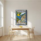 Ceramica Blu — Amalfi Coast art print, on thick canvas, styled in a kitchen
