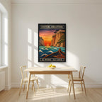 Il Mare La Luce — Amalfi Coast art print, in a black frame, styled in a kitchen