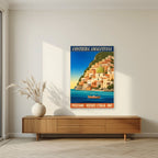 Positano — Amalfi Coast art print, unframed poster, styled in a living room