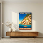 Positano — Amalfi Coast art print, on slim canvas, styled in a living room