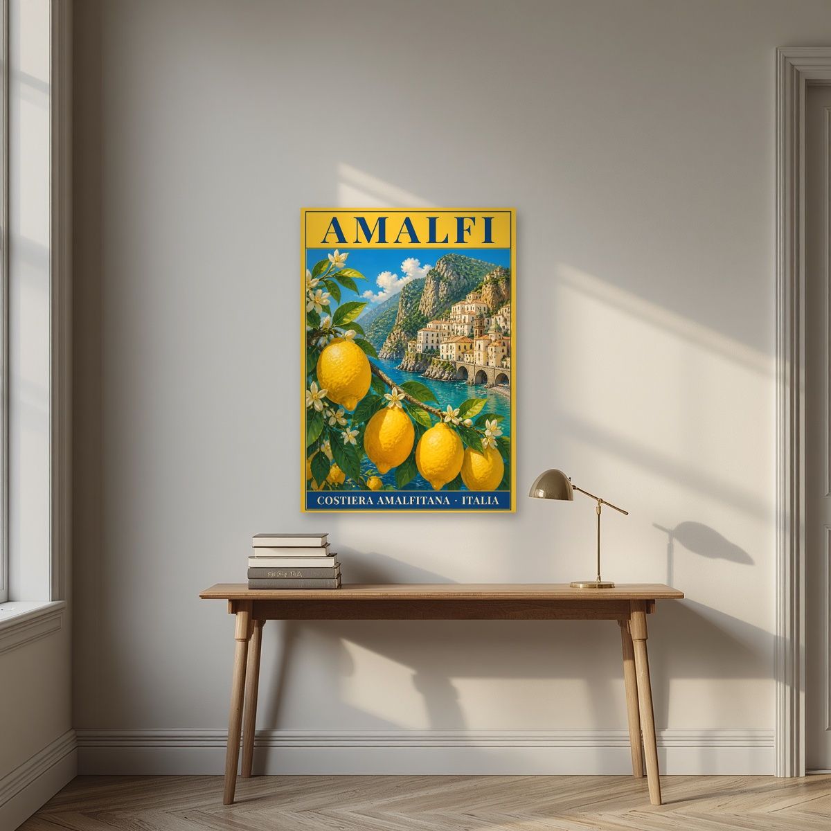 Terrazza Dei Limoni — Amalfi Coast art print, unframed poster, styled in a desk