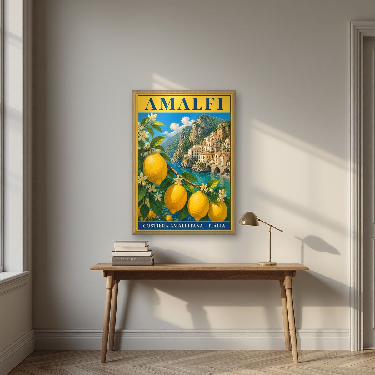 Terrazza Dei Limoni — Amalfi Coast art print, in an oak frame, styled in a desk