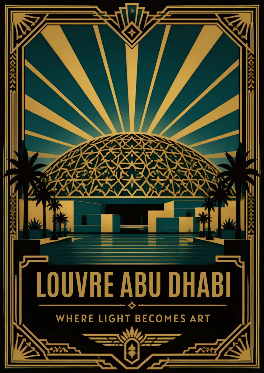 Dome of Light — Abu Dhabi art print: daylight falling in thousands of points through the woven steel dome of the Louvre Abu Dhabi.