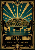Dome of Light — Abu Dhabi art print: daylight falling in thousands of points through the woven steel dome of the Louvre Abu Dhabi.