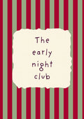 The Early Night Club – Garden Sage art print: the words The early night club hand-lettered on torn cream paper over sage green and claret stripes