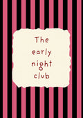 The Early Night Club – Midnight Stripe art print: the words The early night club hand-lettered on torn cream paper over midnight navy stripes
