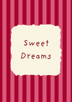 Sweet Dreams – Claret Stripe art print: the words Sweet Dreams hand-lettered on torn cream paper over claret and rose pink stripes