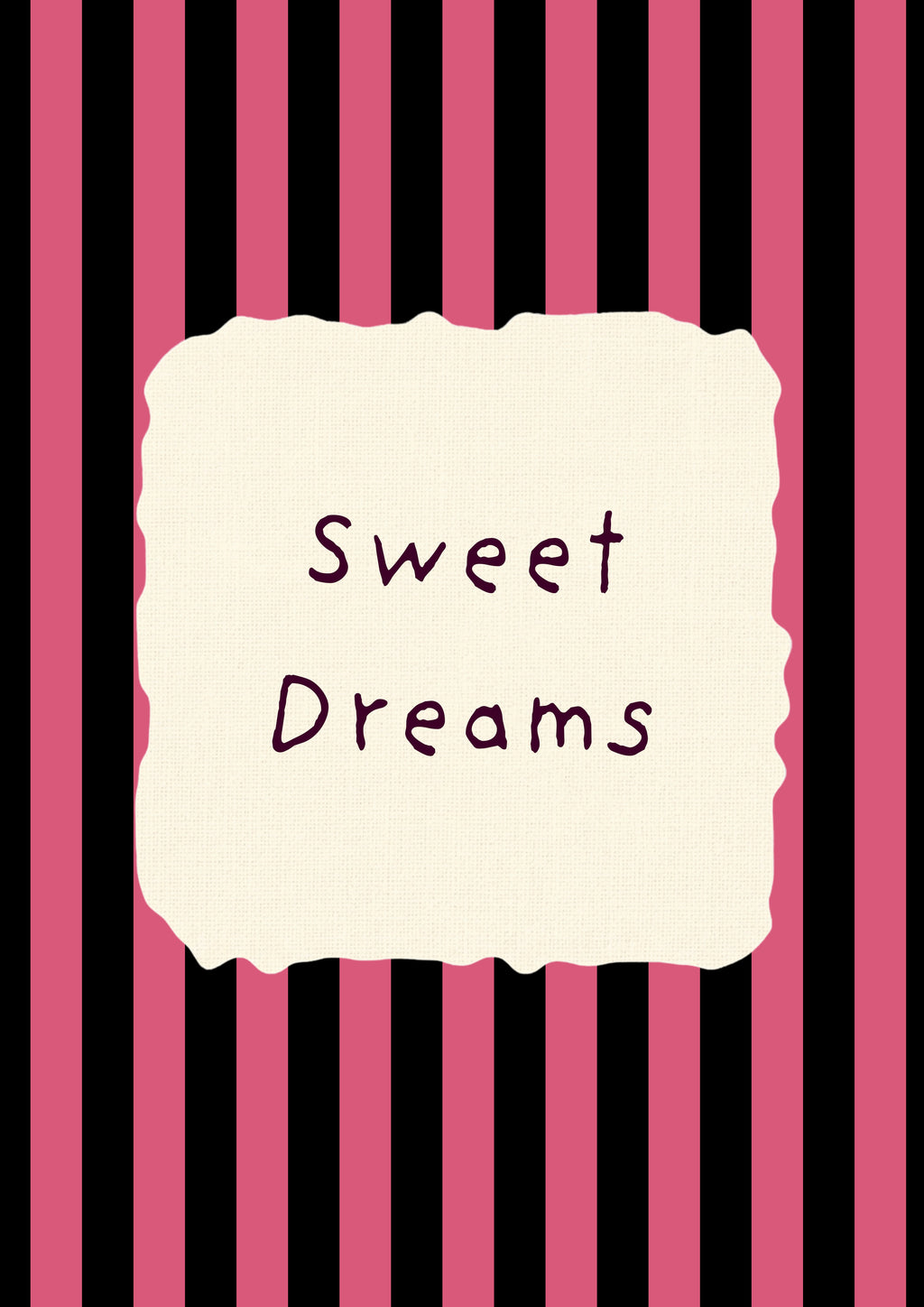 Sweet Dreams – Midnight Stripe art print: the words Sweet Dreams hand-lettered on torn cream paper over midnight navy stripes