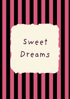 Sweet Dreams – Midnight Stripe art print: the words Sweet Dreams hand-lettered on torn cream paper over midnight navy stripes
