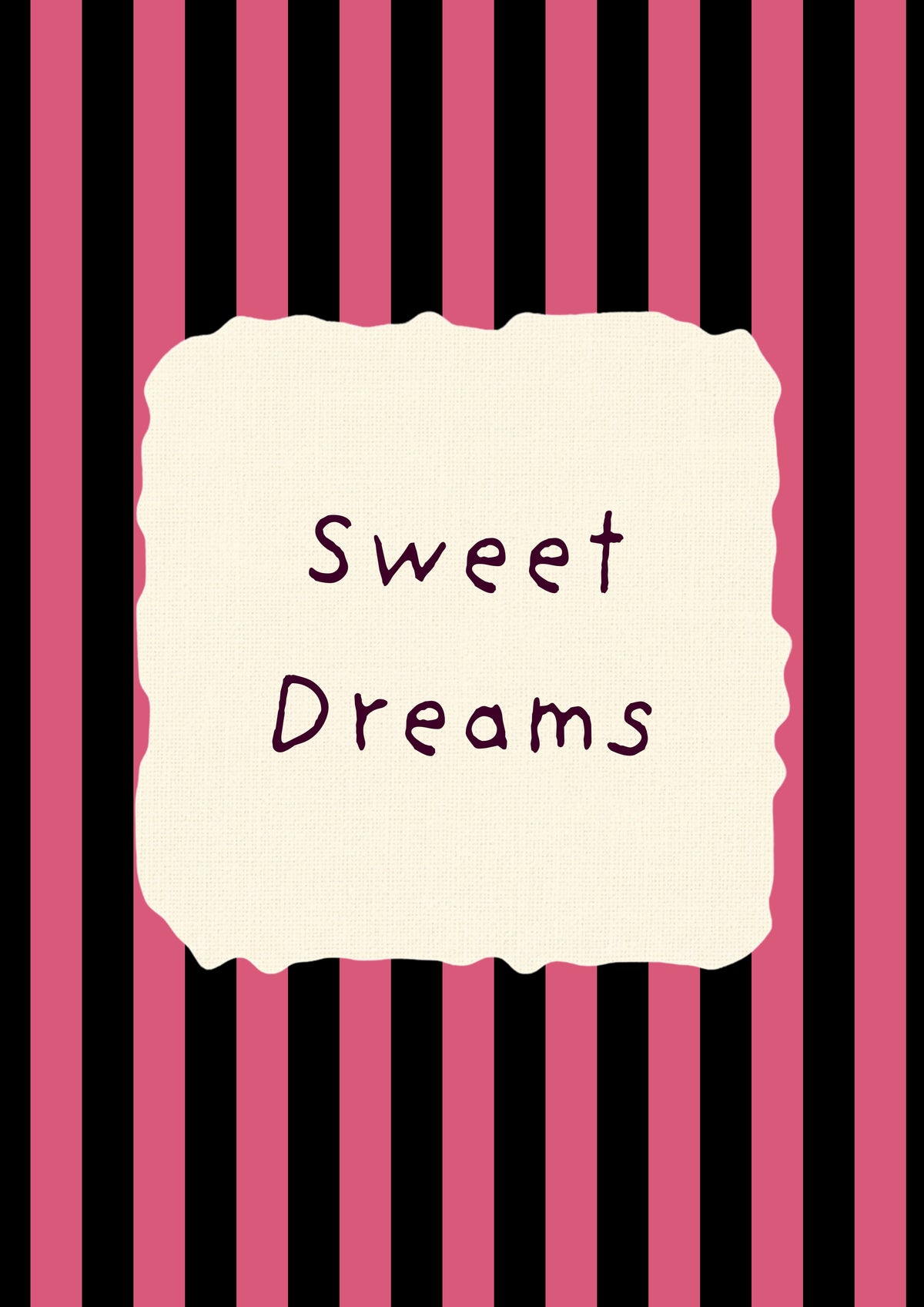 Sweet Dreams – Midnight Stripe art print: the words Sweet Dreams hand-lettered on torn cream paper over midnight navy stripes