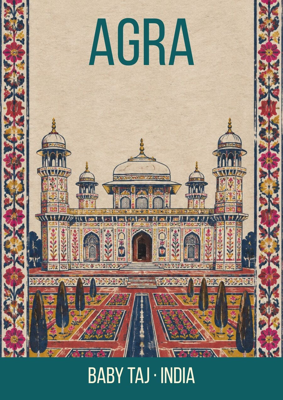 Baby Taj Agra art print, folk block print of Itimad-ud-Daulah