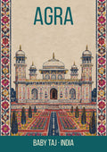 Baby Taj Agra art print, folk block print of Itimad-ud-Daulah
