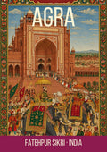 Fatehpur Sikri Agra art print, Mughal miniature with elephant procession