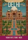 Humayun's Tomb Delhi art print, Mughal miniature with charbagh garden