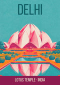 Lotus Temple Delhi art print, pink and white petals against turquoise