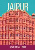 Hawa Mahal Jaipur art print, pink honeycomb facade against turquoise