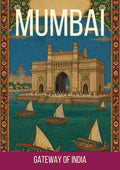 Gateway of India Mumbai art print, miniature painting with harbour boats