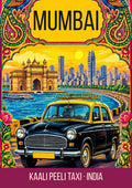 Kaali Peeli Taxi Mumbai art print, truck-art style black and yellow taxi