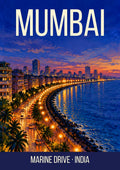 Marine Drive Mumbai art print, painterly dusk scene of the Queen's Necklace curving round the bay