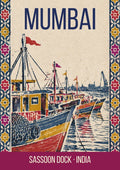 Sassoon Dock Mumbai art print, block print of fishing boats and nets
