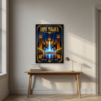 Font Màgica — Barcelona art print, in a black frame, styled in a desk
