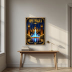Font Màgica — Barcelona art print, in an oak frame, styled in a desk