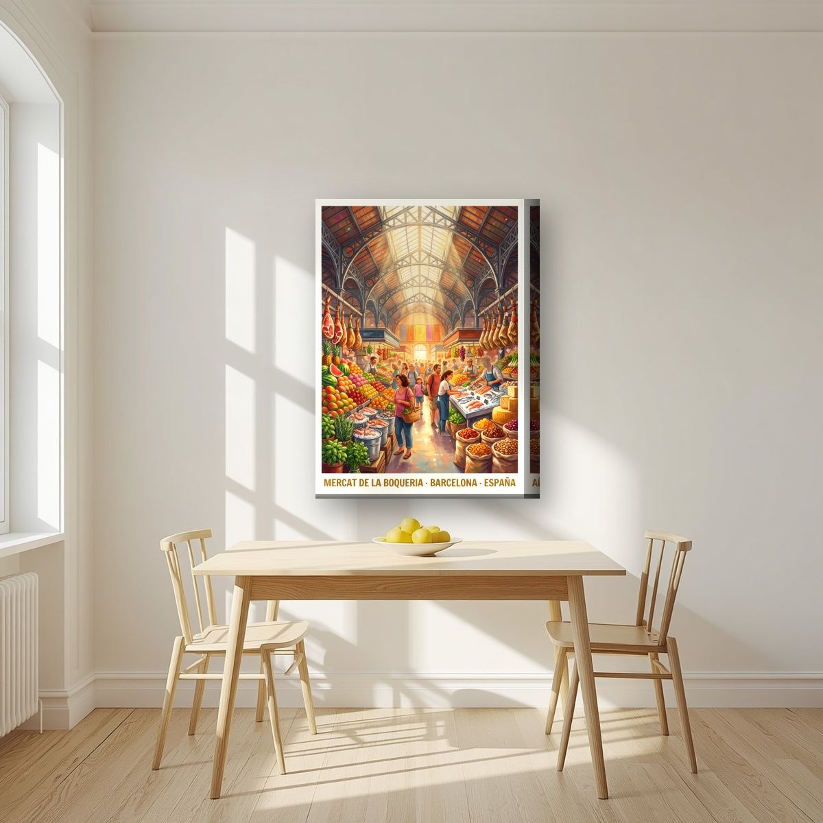 Mercat de la Boqueria — Barcelona art print, on thick canvas, styled in a kitchen