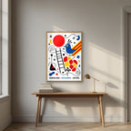 Ocell Blau — Barcelona art print, in an oak frame, styled in a desk