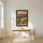 Park Güell — Barcelona art print, in a black frame, styled in a kitchen