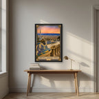 Park Güell — Barcelona art print, in a black frame, styled in a desk
