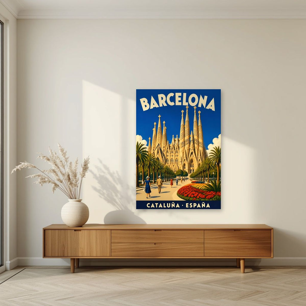 Sagrada Família — Barcelona art print, unframed poster, styled in a living room