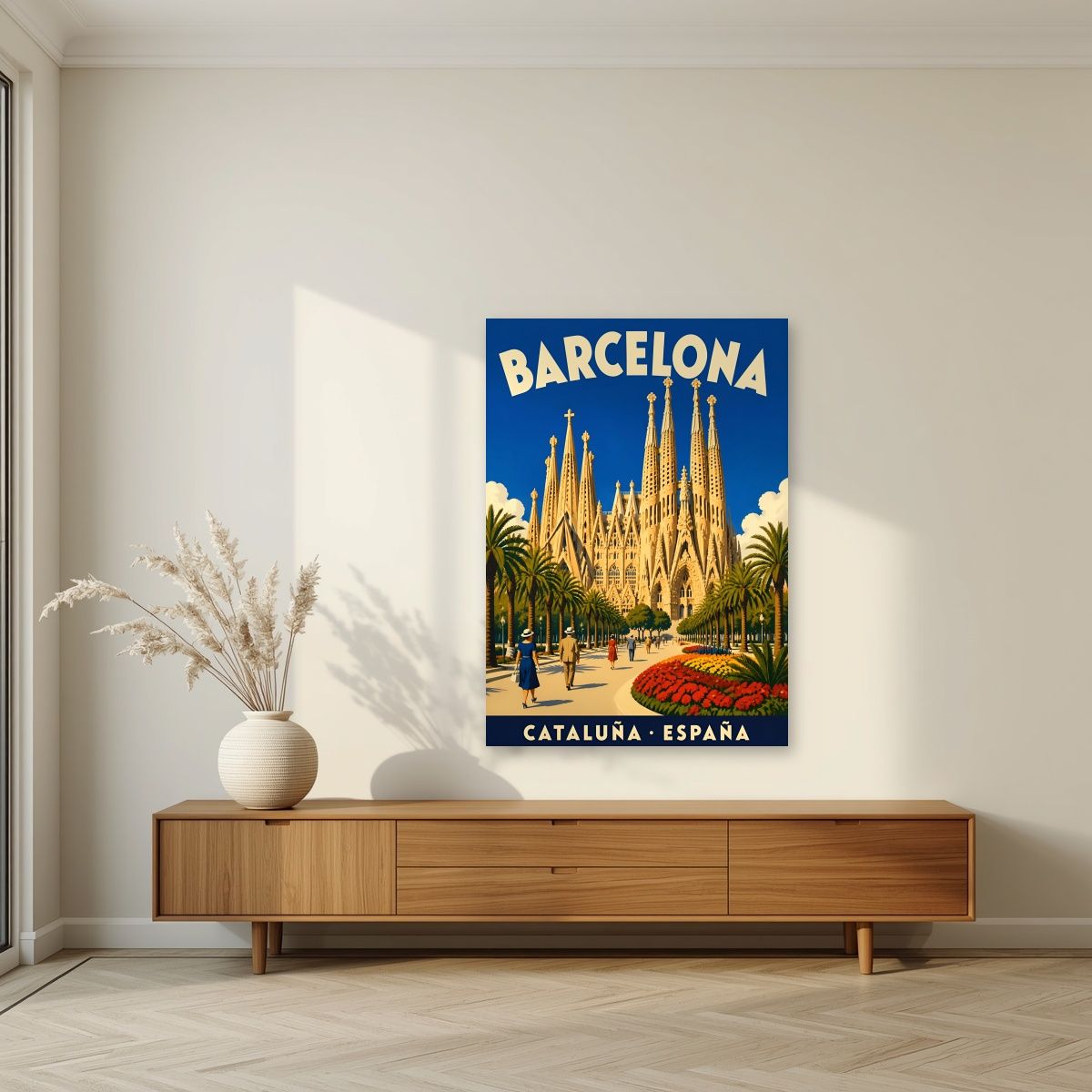 Sagrada Família — Barcelona art print, unframed poster, styled in a living room