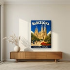 Sagrada Família — Barcelona art print, on slim canvas, styled in a living room