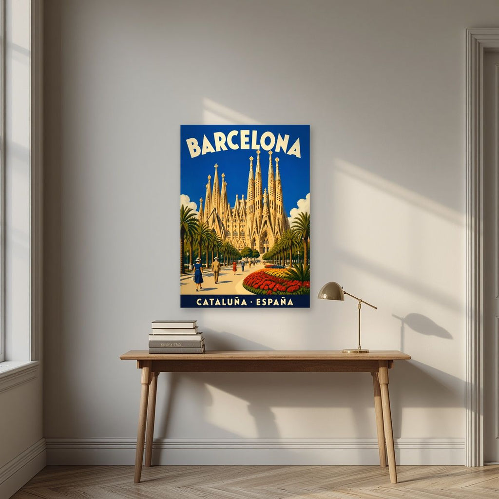 Sagrada Família — Barcelona art print, unframed poster, styled in a desk