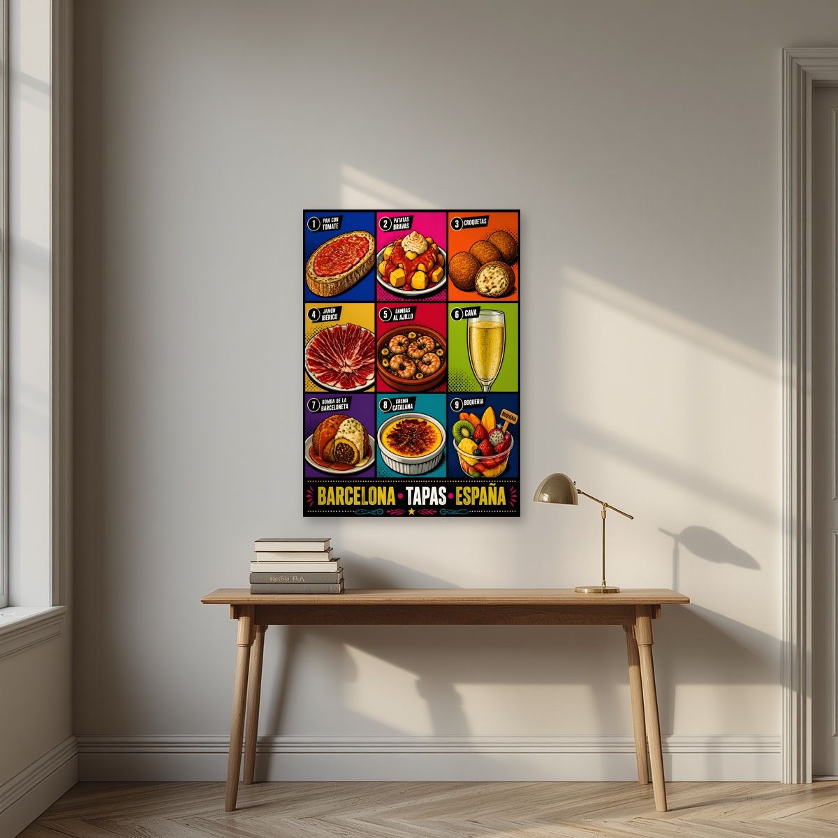 Tapas — Barcelona art print, unframed poster, styled in a desk