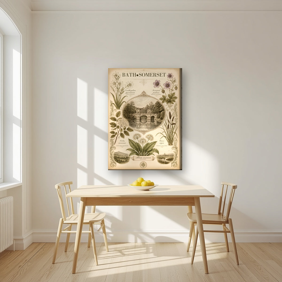 Bath, Somerset on a slim-edge canvas, above a dining table in a bright kitchen