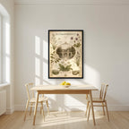 Bath, Somerset in a black frame, above a dining table in a bright kitchen