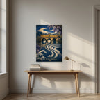 Pulteney Bridge as an unframed print, above an oak writing desk