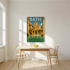 The Roman Baths as an unframed print, above a dining table in a bright kitchen