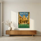 The Roman Baths as an unframed print, above a walnut sideboard in a living room