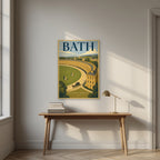 The Royal Crescent as an unframed print, above an oak writing desk