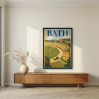 The Royal Crescent in a black frame, above a walnut sideboard in a living room