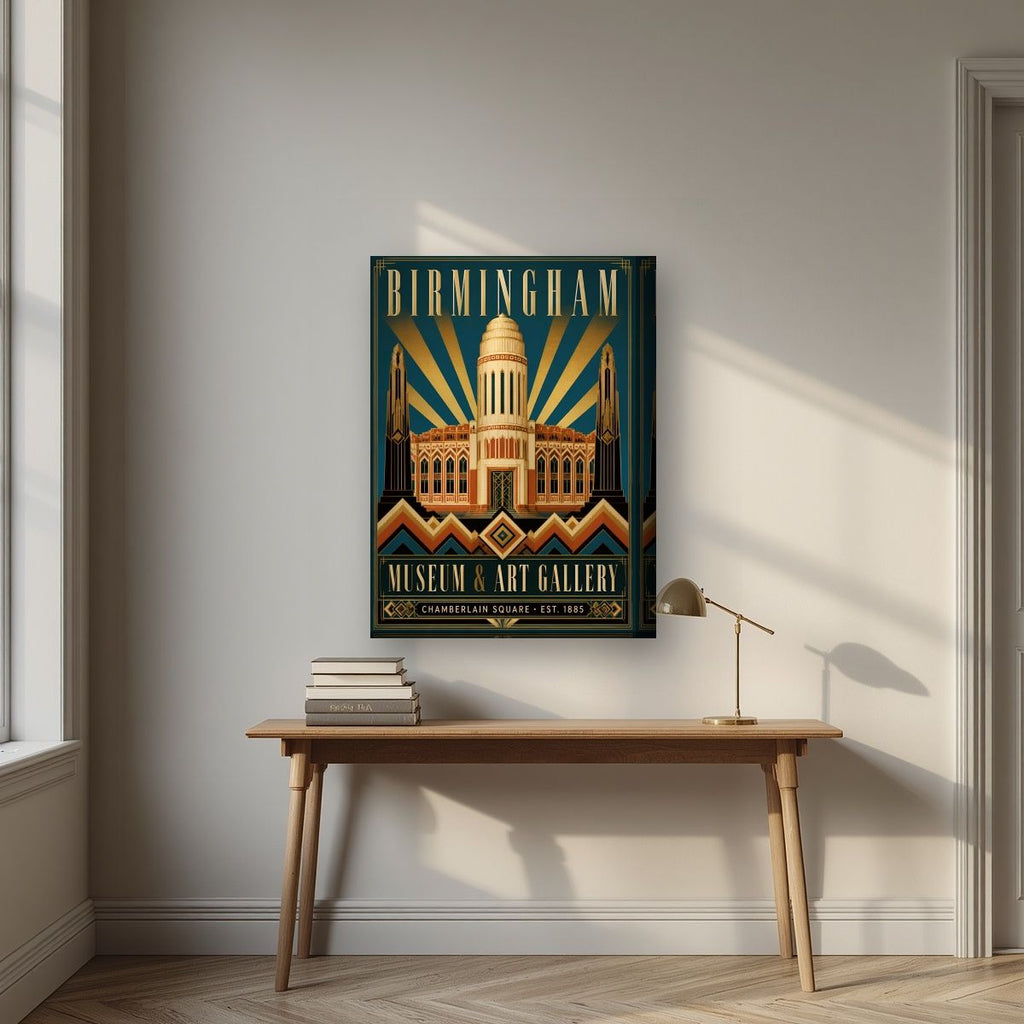 Chamberlain Square — Birmingham art print, on thick canvas, styled in a desk