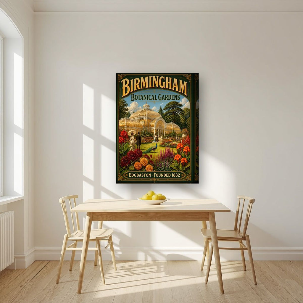 Edgbaston Glasshouse — Birmingham art print, on thick canvas, styled in a kitchen
